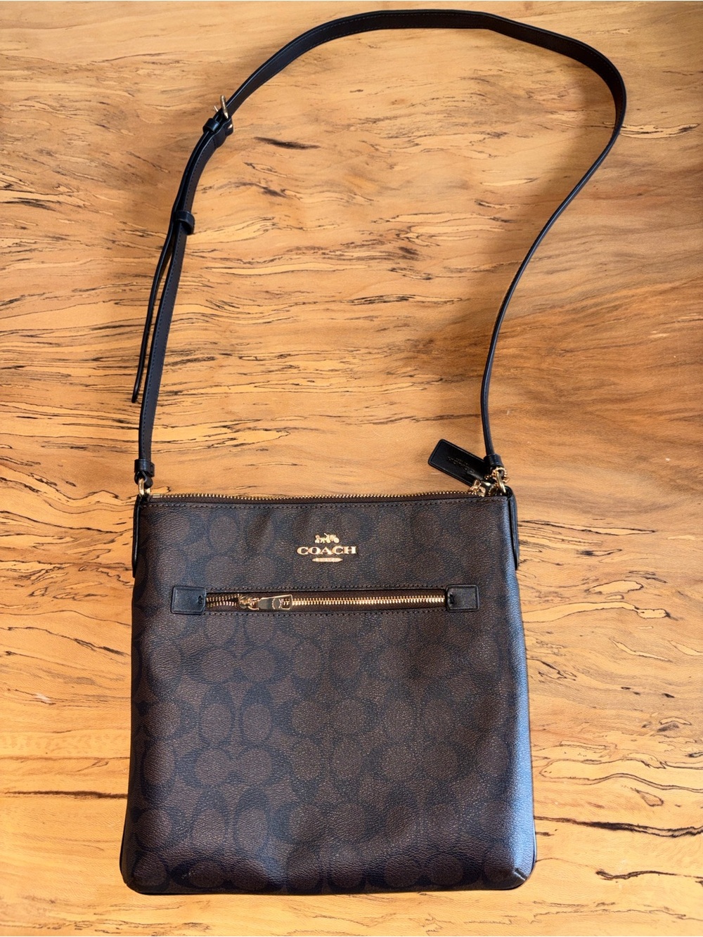 COACH Rowan File Bag in Signature Canvas Crossbody Bag in Brown/Black